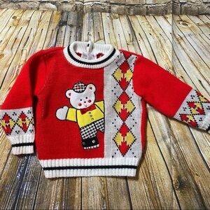 Vintage Doe Spun Red Knit Teddy Bear Sweater